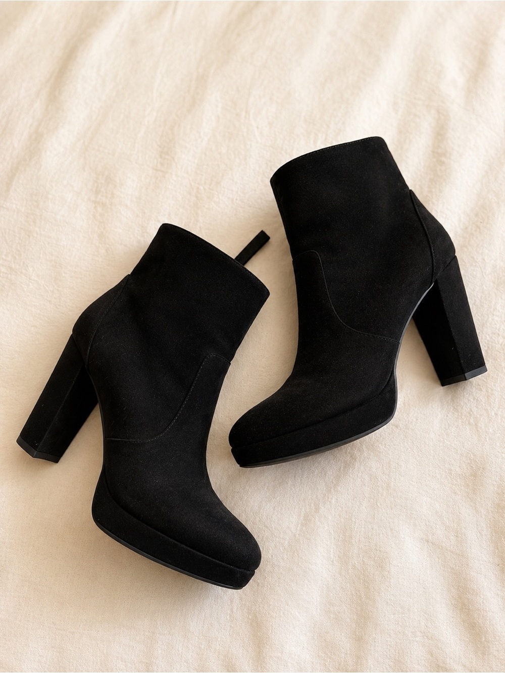 Renvy Black Suede-Look Platform Ankle Boots